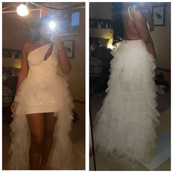 🤍 NEW Bridal Wedding Layered Tulle Mesh Petticoat Train Wrap Hi-Lo Open Skirt - Picture 13 of 16